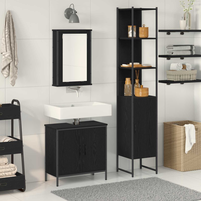 vidaXL Σετ Επίπλων Μπάνιου 3 τμχ. Μαύρο 33 x 33 x 185,5 εκ
