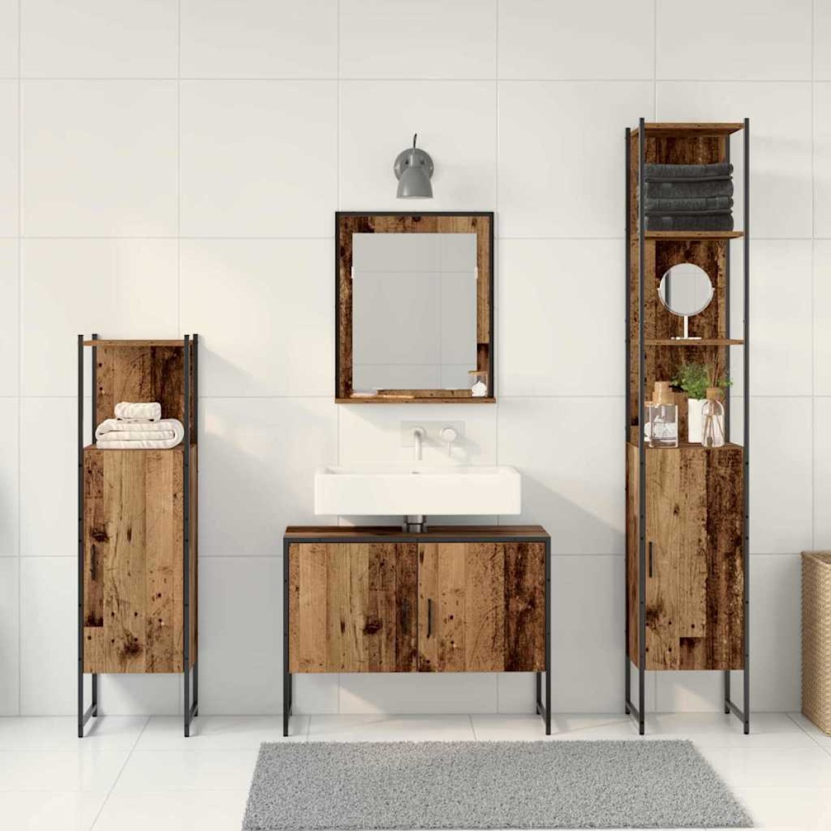vidaXL Σετ Επίπλων Μπάνιου 4 τμχ. Καφέ 33 x 33 x 185,5 εκ