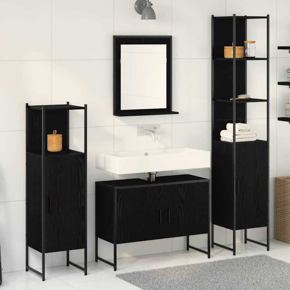 vidaXL Σετ Επίπλων Μπάνιου 4 τμχ. Μαύρο 33 x 33 x 185,5 εκ
