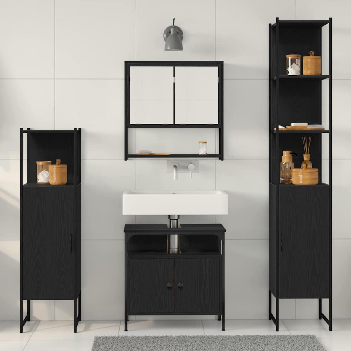vidaXL Σετ Επίπλων Μπάνιου 4 τμχ. Μαύρη Οξυά 33 x 33 x 185,5 εκ