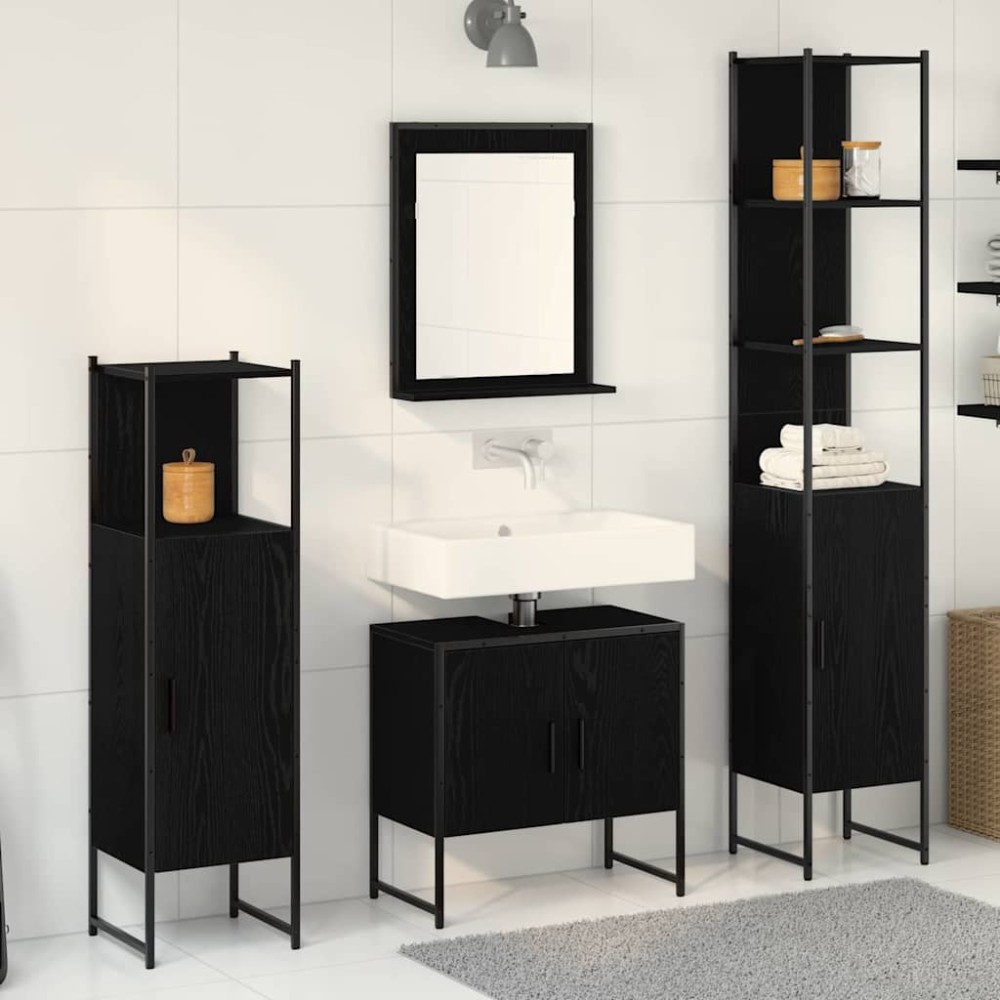 vidaXL Σετ Επίπλων Μπάνιου 4 τμχ. Μαύρο 33 x 33 x 185,5 εκ