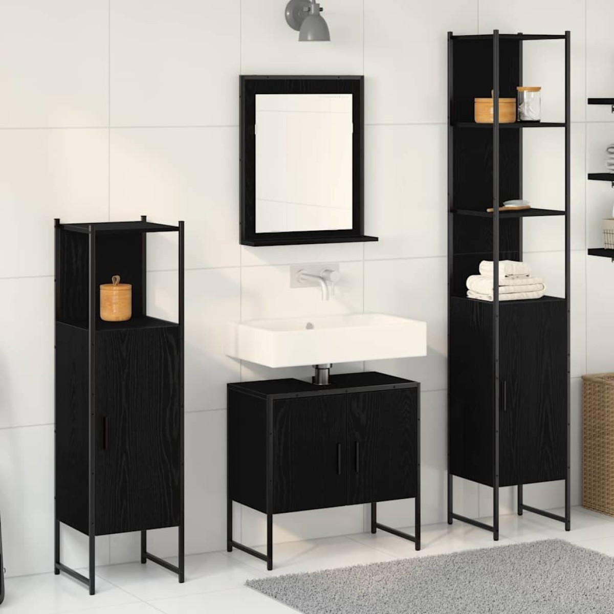 vidaXL Σετ Επίπλων Μπάνιου 4 τμχ. Μαύρο 33 x 33 x 185,5 εκ