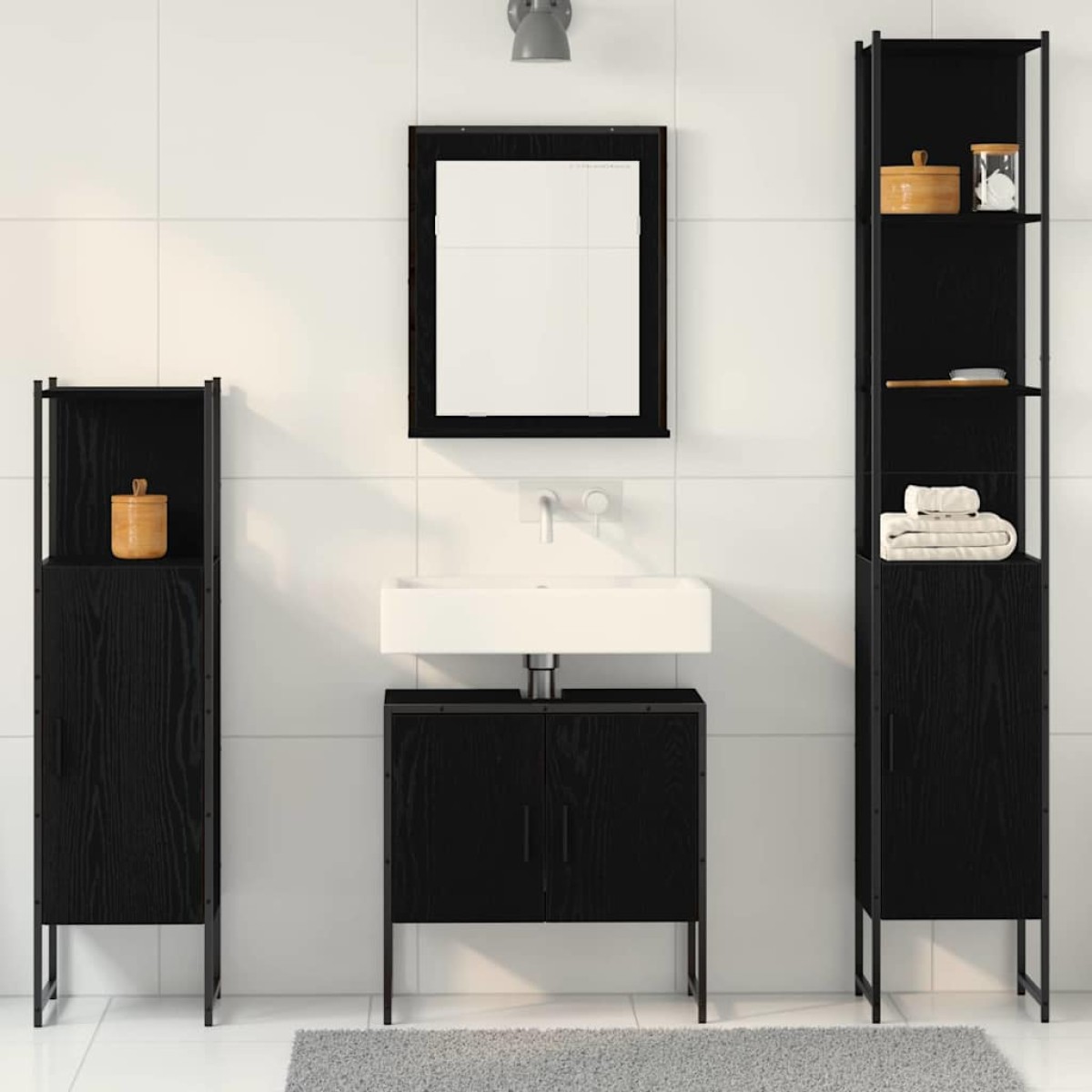 vidaXL Σετ Επίπλων Μπάνιου 4 τμχ. Μαύρο 33 x 33 x 185,5 εκ