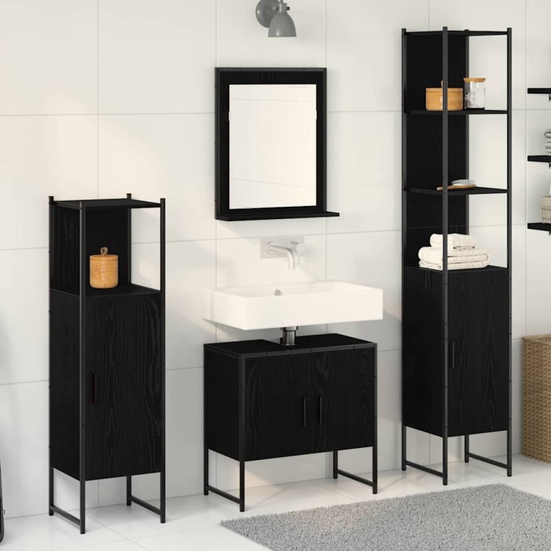 vidaXL Σετ Επίπλων Μπάνιου 4 τμχ. Μαύρο 33 x 33 x 185,5 εκ