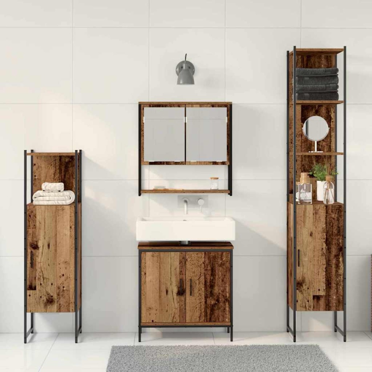 vidaXL Σετ Επίπλων Μπάνιου 4 τμχ. Καφέ 33 x 33 x 185,5 εκ