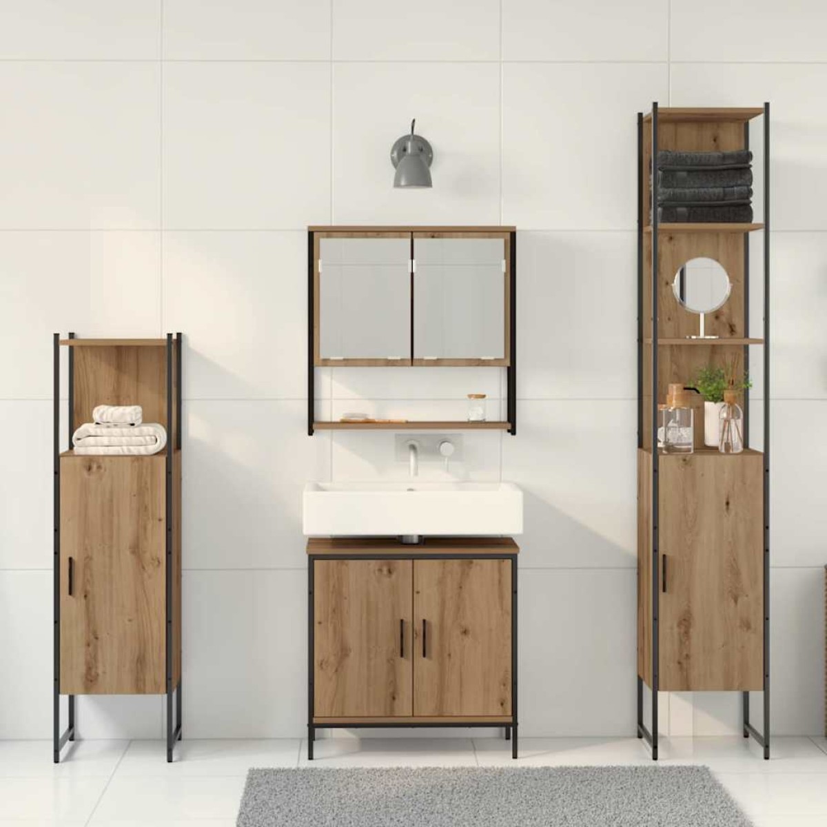 vidaXL Σετ Επίπλων Μπάνιου 4 τμχ. Καφέ 33 x 33 x 185,5 εκ