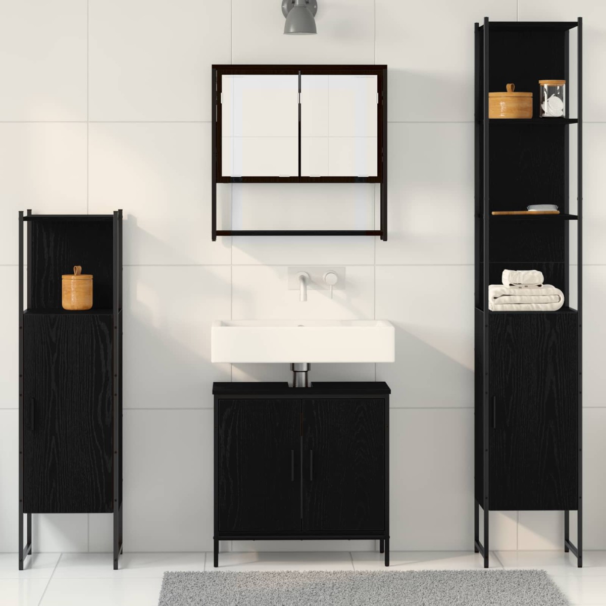 vidaXL Σετ Επίπλων Μπάνιου 4 τμχ. Μαύρο 33 x 33 x 185,5 εκ
