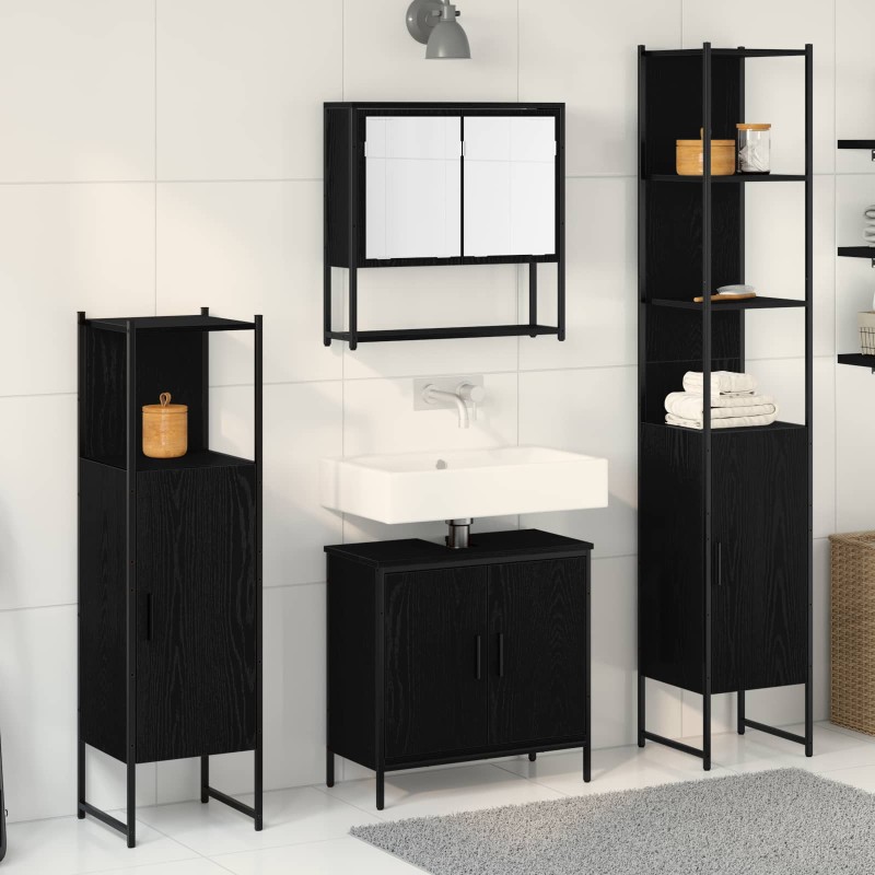 vidaXL Σετ Επίπλων Μπάνιου 4 τμχ. Μαύρο 33 x 33 x 185,5 εκ