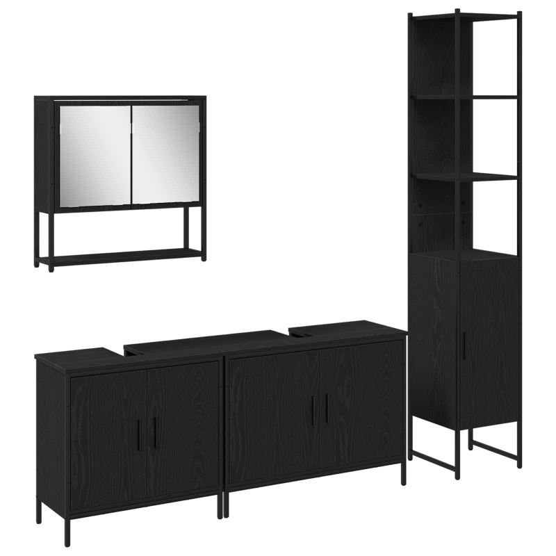 vidaXL Σετ Επίπλων Μπάνιου 4 τμχ. Μαύρο 33 x 33 x 185,5 εκ
