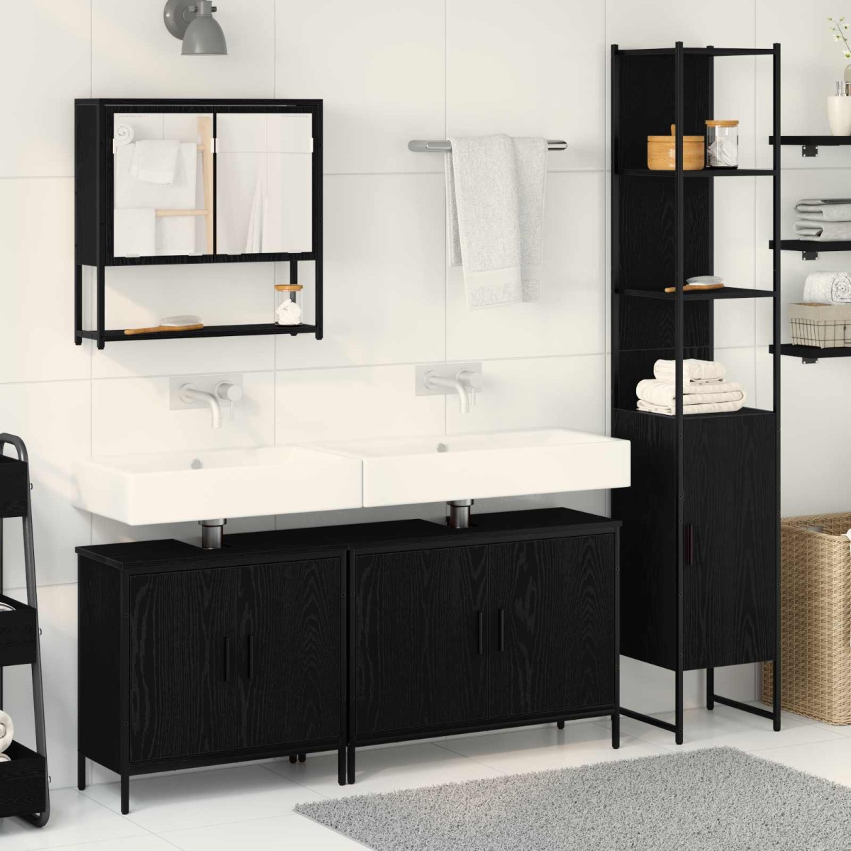 vidaXL Σετ Επίπλων Μπάνιου 4 τμχ. Μαύρο 33 x 33 x 185,5 εκ