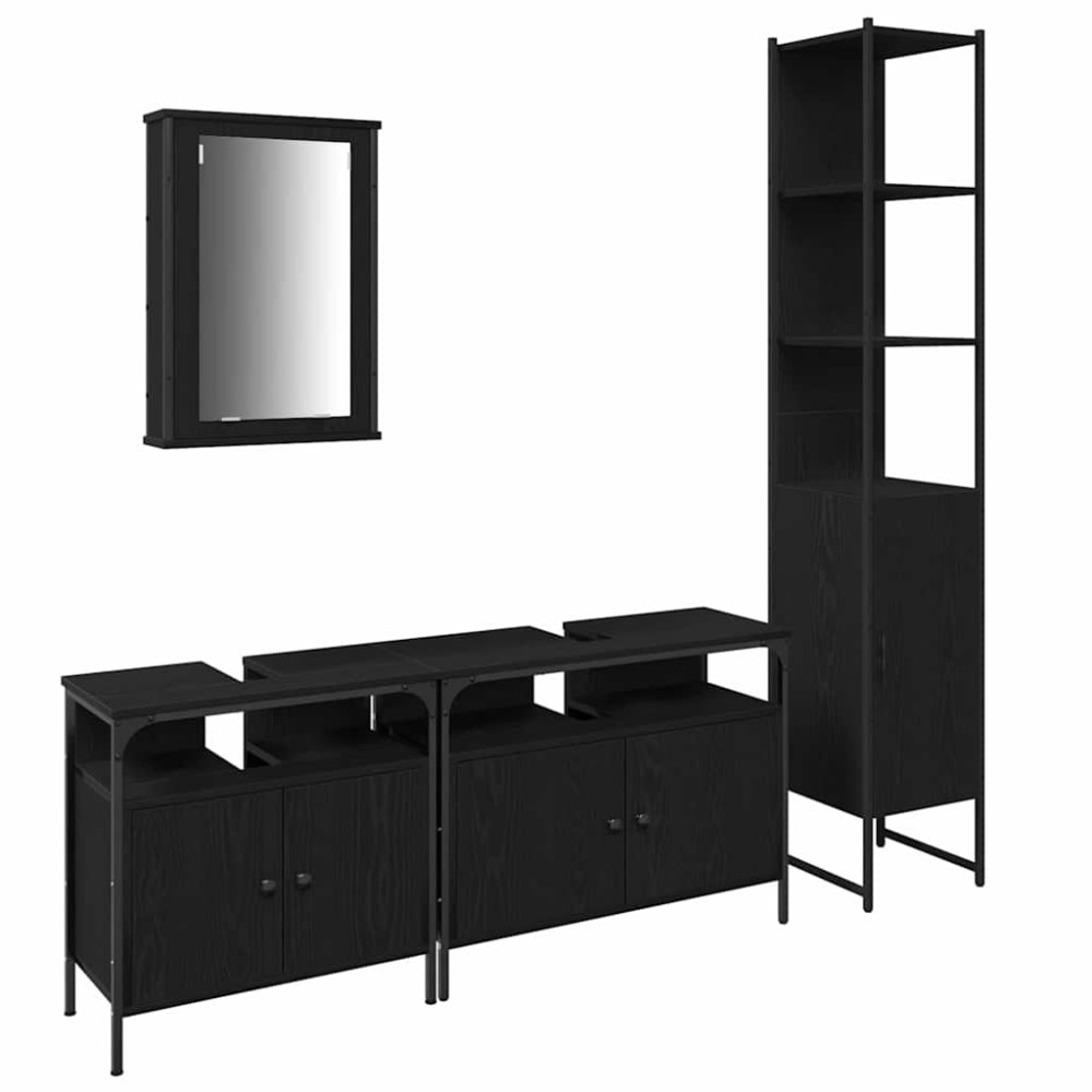 vidaXL Σετ Επίπλων Μπάνιου 4 τμχ. Μαύρη Οξυά 33 x 33 x 185,5 εκ