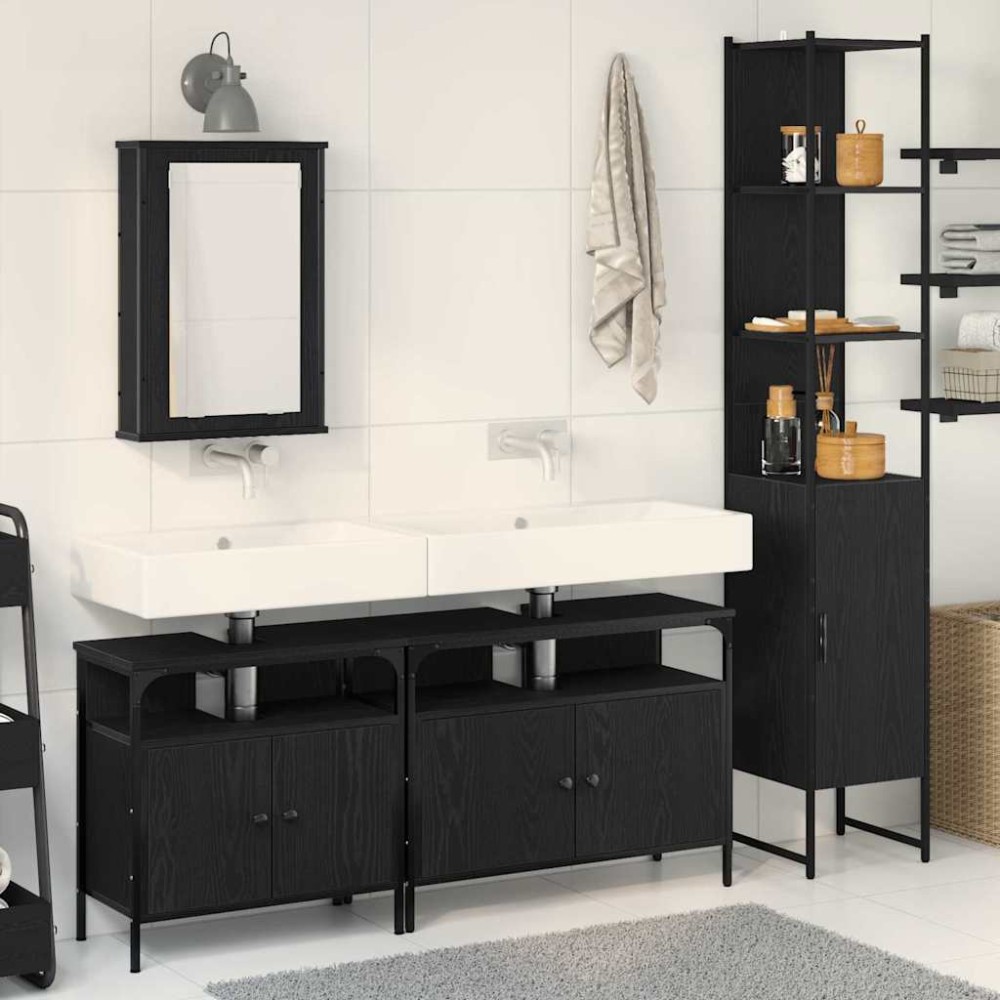 vidaXL Σετ Επίπλων Μπάνιου 4 τμχ. Μαύρη Οξυά 33 x 33 x 185,5 εκ