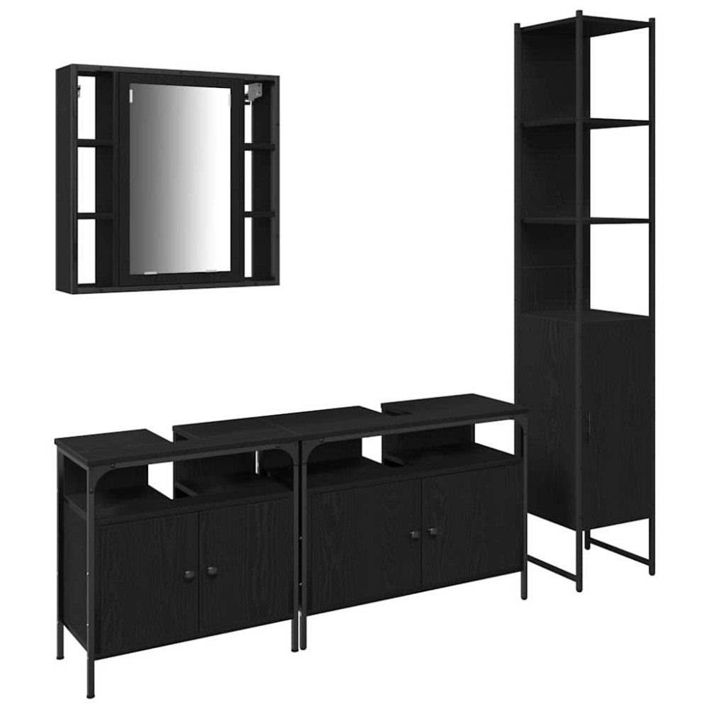 vidaXL Σετ Επίπλων Μπάνιου 4 τμχ. Μαύρη Οξυά 33 x 33 x 185,5 εκ
