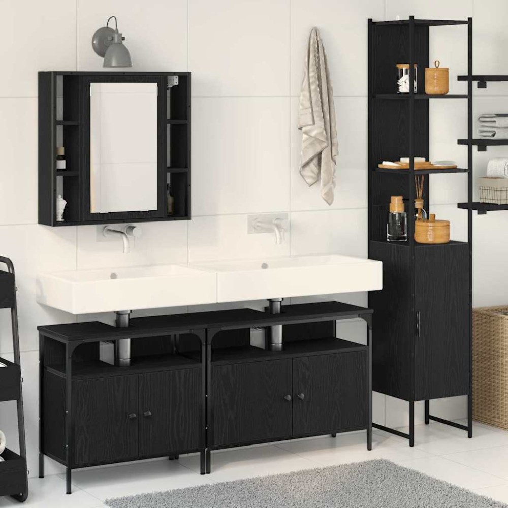 vidaXL Σετ Επίπλων Μπάνιου 4 τμχ. Μαύρη Οξυά 33 x 33 x 185,5 εκ