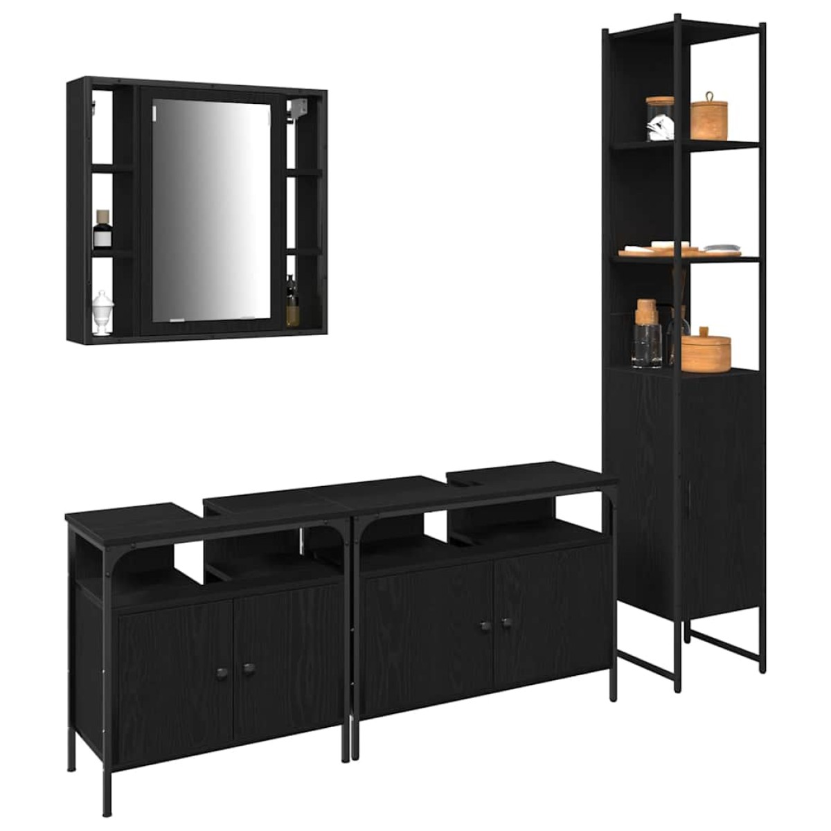 vidaXL Σετ Επίπλων Μπάνιου 4 τμχ. Μαύρη Οξυά 33 x 33 x 185,5 εκ
