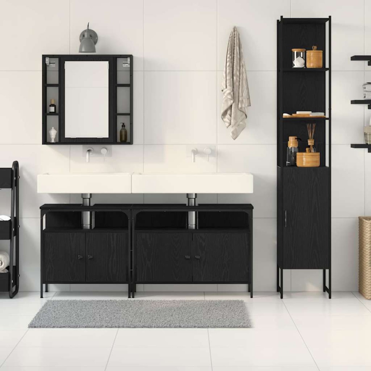 vidaXL Σετ Επίπλων Μπάνιου 4 τμχ. Μαύρη Οξυά 33 x 33 x 185,5 εκ