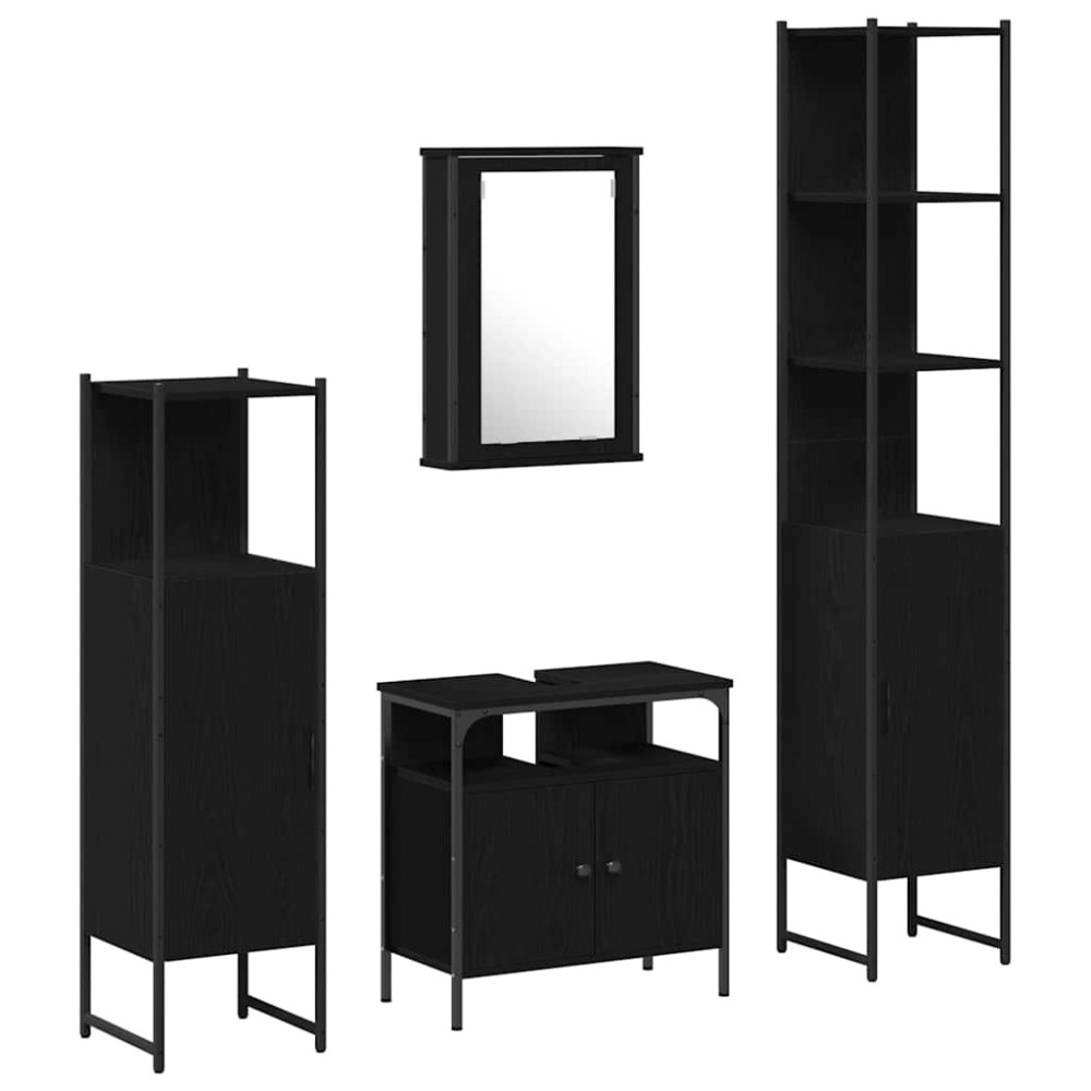 vidaXL Σετ Επίπλων Μπάνιου 4 τμχ. Μαύρη Οξυά 33 x 33 x 185,5 εκ