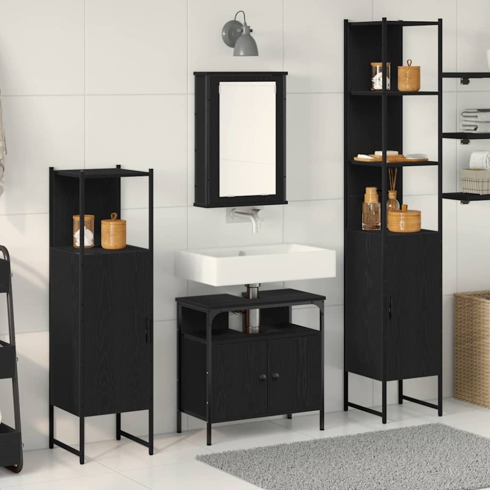 vidaXL Σετ Επίπλων Μπάνιου 4 τμχ. Μαύρη Οξυά 33 x 33 x 185,5 εκ