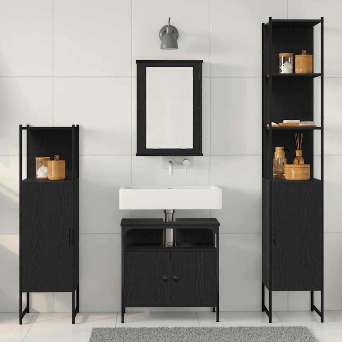 vidaXL Σετ Επίπλων Μπάνιου 4 τμχ. Μαύρη Οξυά 33 x 33 x 185,5 εκ