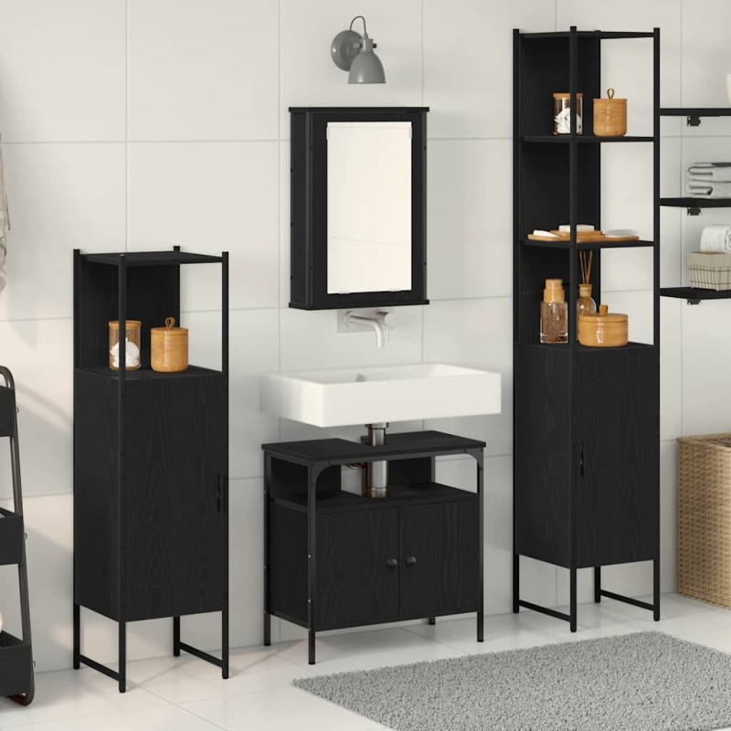 vidaXL Σετ Επίπλων Μπάνιου 4 τμχ. Μαύρη Οξυά 33 x 33 x 185,5 εκ