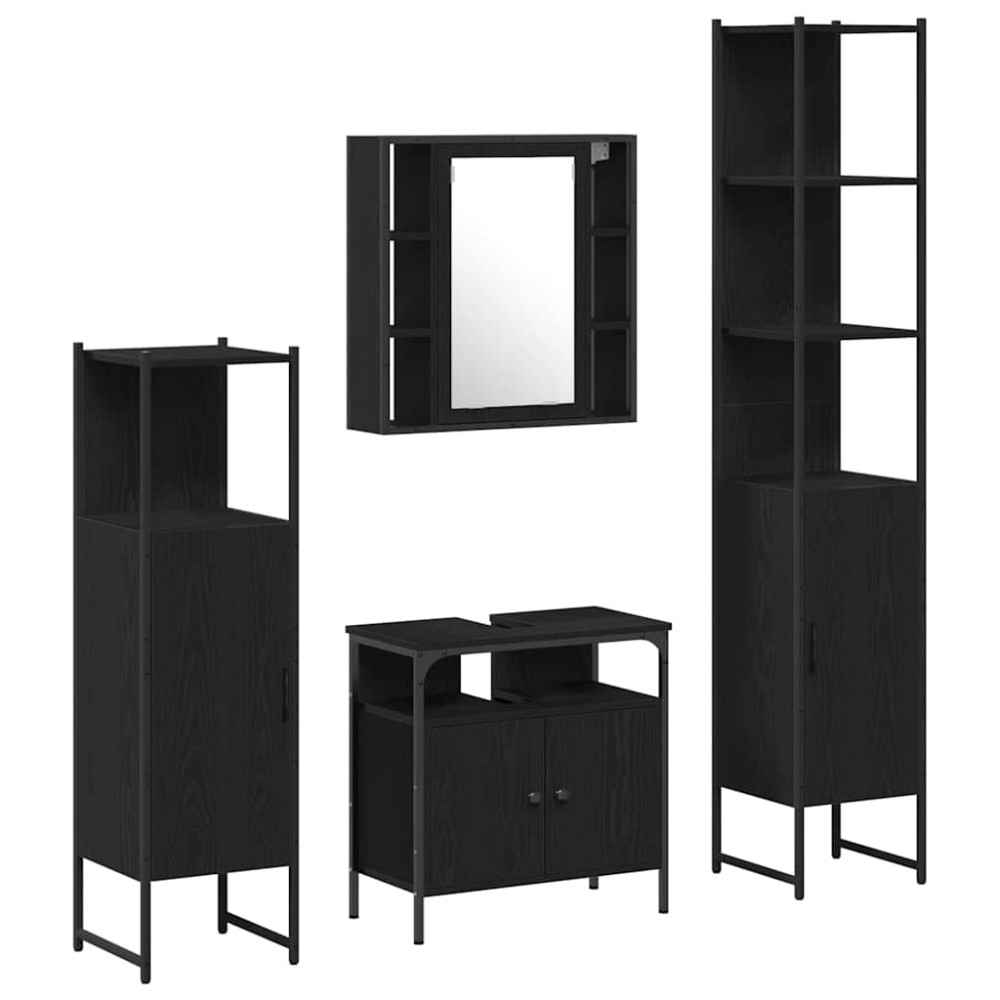 vidaXL Σετ Επίπλων Μπάνιου 4 τμχ. Μαύρη Οξυά 33 x 33 x 185,5 εκ