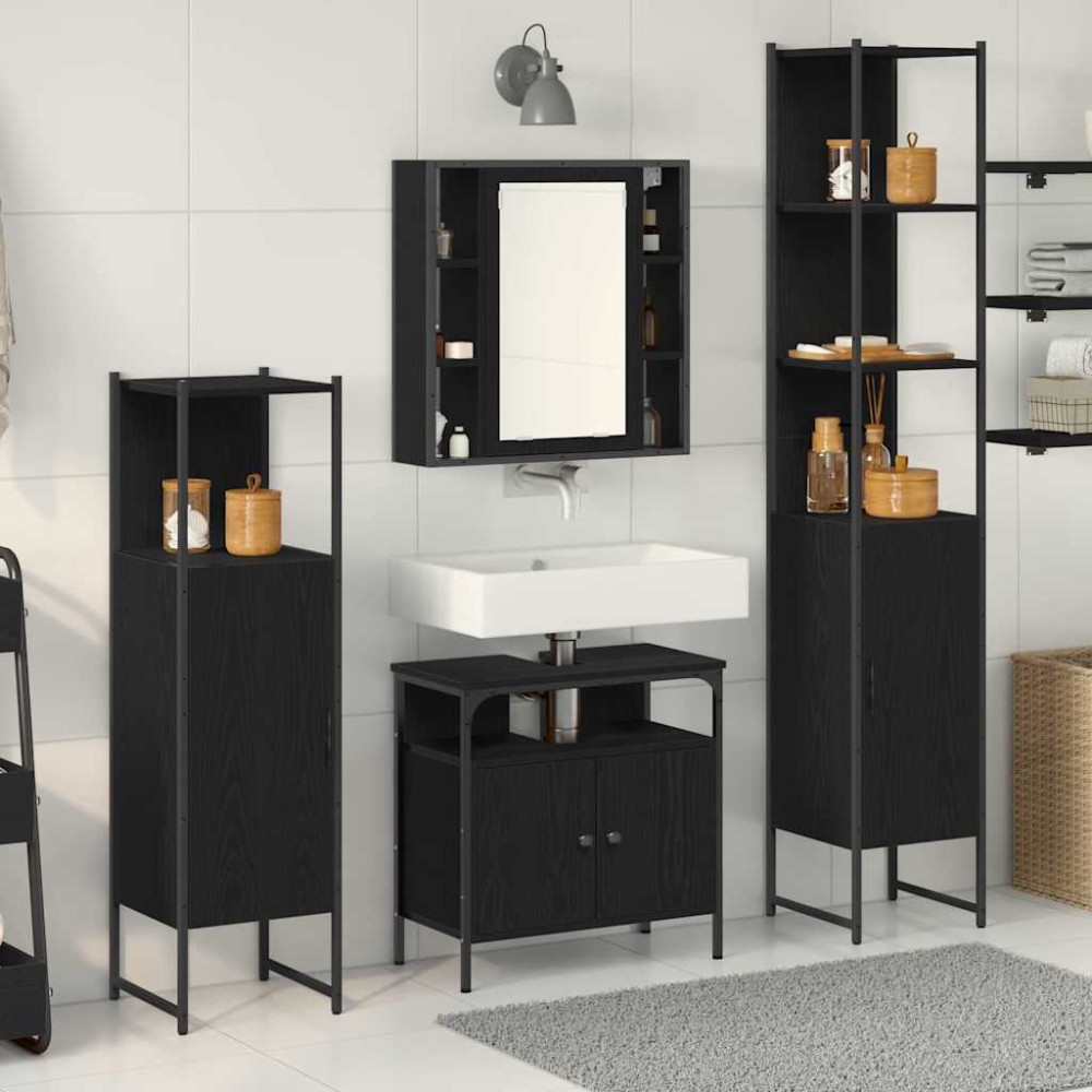 vidaXL Σετ Επίπλων Μπάνιου 4 τμχ. Μαύρη Οξυά 33 x 33 x 185,5 εκ