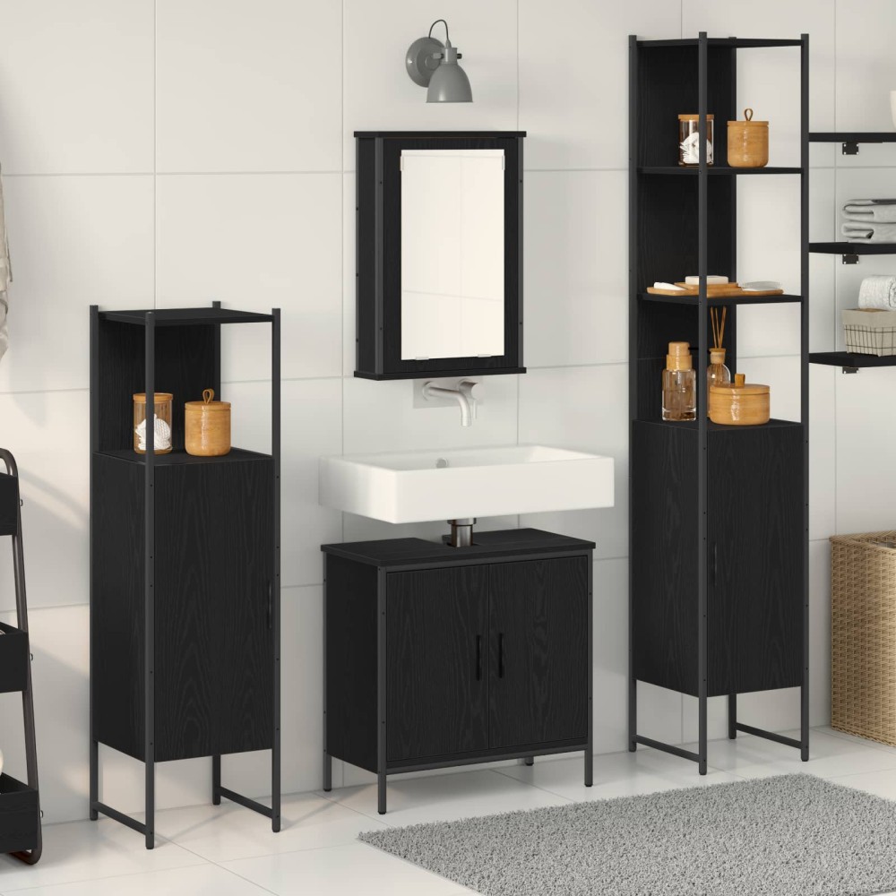 vidaXL Σετ Επίπλων Μπάνιου 4 τμχ. Μαύρο 33 x 33 x 185,5 εκ