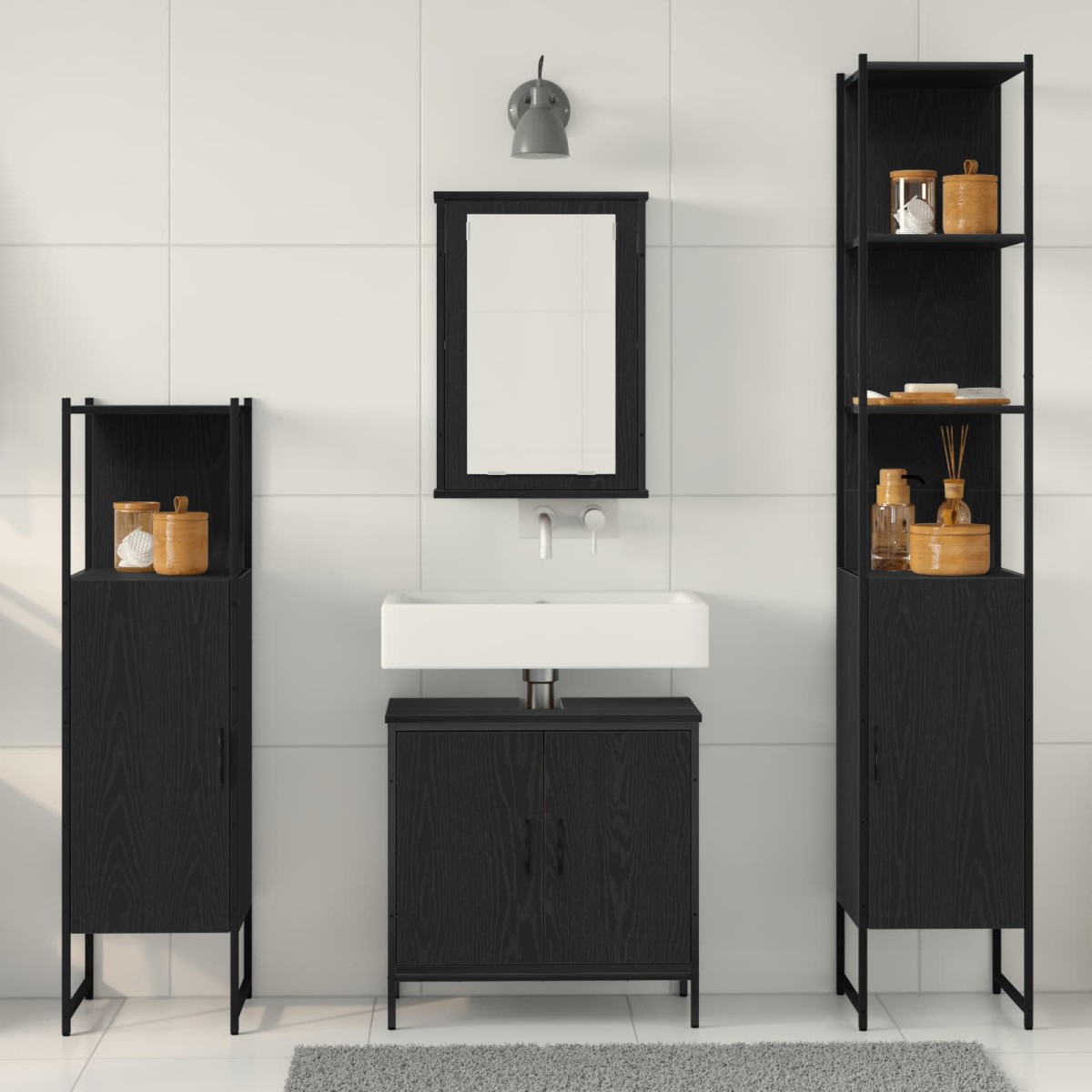 vidaXL Σετ Επίπλων Μπάνιου 4 τμχ. Μαύρο 33 x 33 x 185,5 εκ