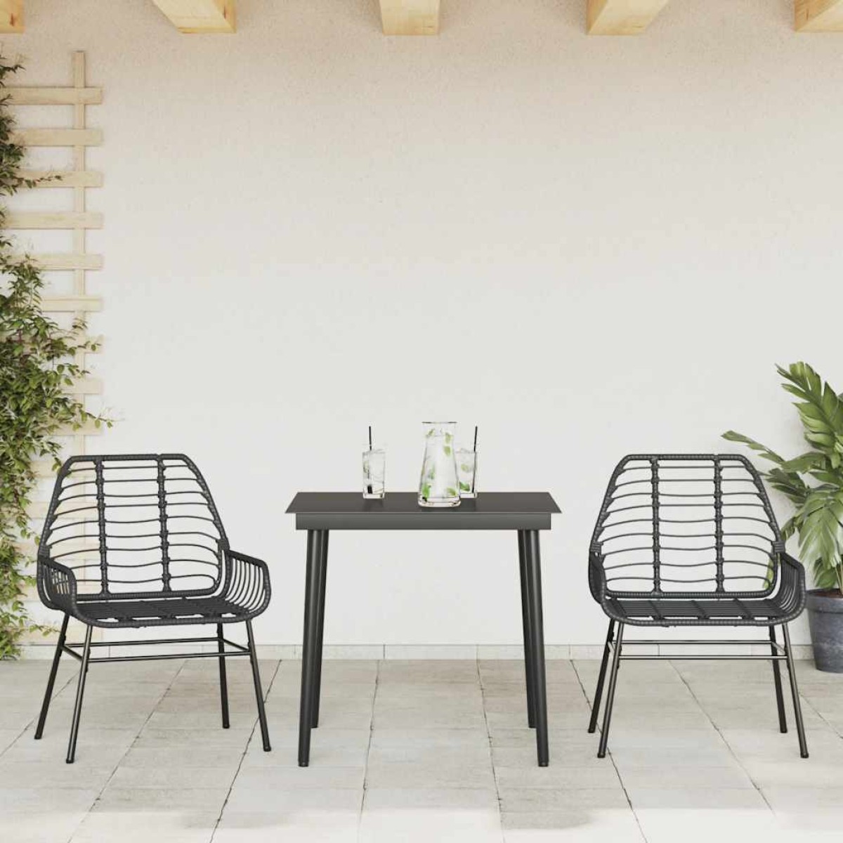 vidaXL Σετ Τραπεζαρίας Κήπου 3 Τεμαχίων Μαύρο Συνθετικό Ρατάν/Γυαλί