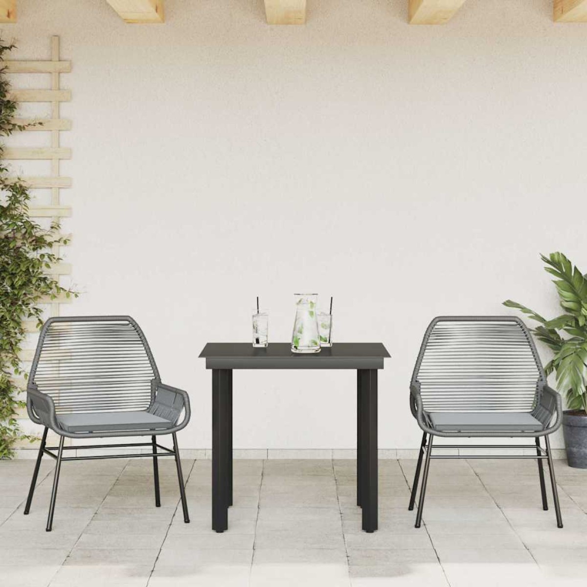 vidaXL Σετ Τραπεζαρίας Κήπου 3 τεμ. Γκρι Συνθ.Ρατάν/Γυαλί με Μαξιλάρια