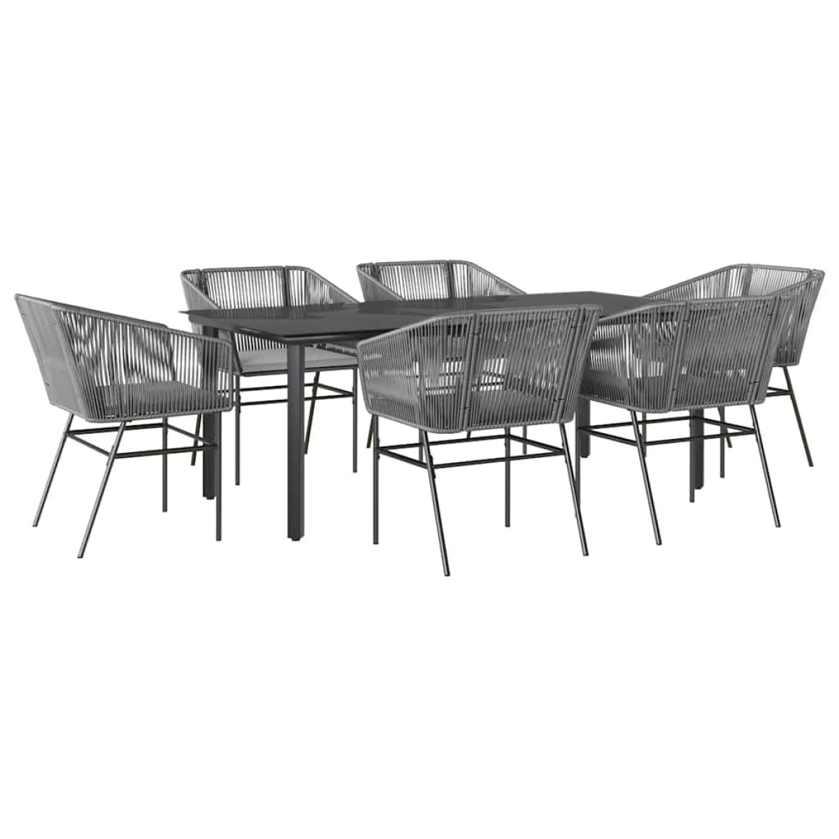vidaXL Σετ Τραπεζαρίας Κήπου 7 τεμ. Γκρι Συνθ.Ρατάν/Γυαλί με Μαξιλάρια
