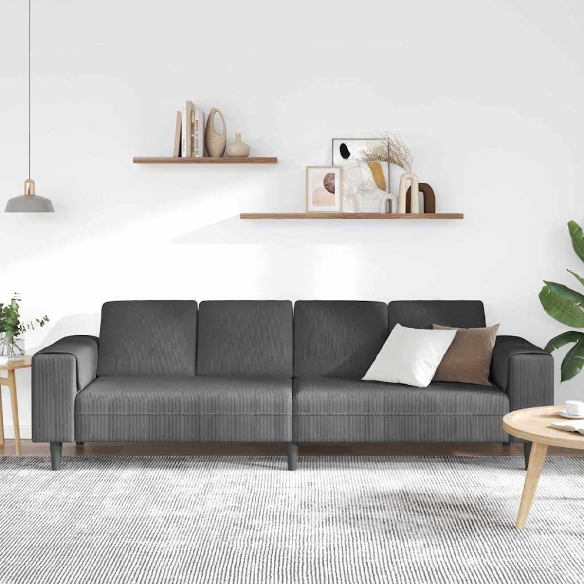 vidaXL Καναπές Σκούρο Γκρι 250 x 77 x 76 εκ. Υφασμάτινο Κορντουρά