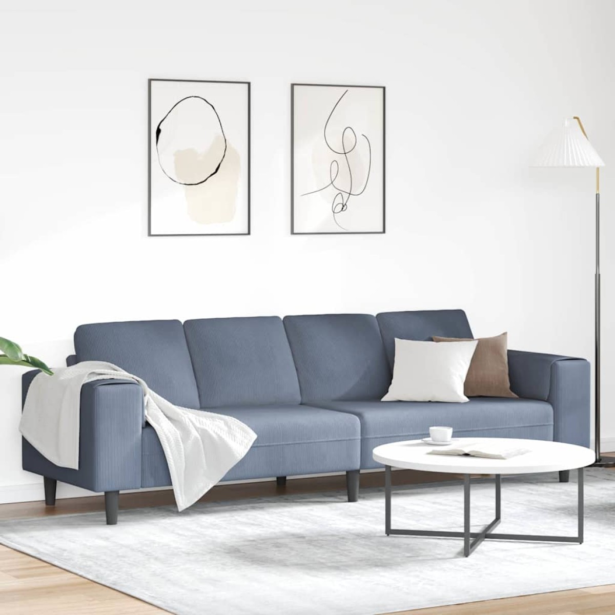 vidaXL Καναπές Μπλε 250 x 77 x 76 εκ. Υφασμάτινο Κορντουρά