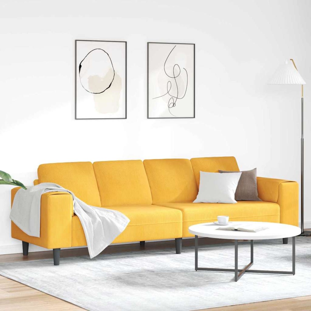 vidaXL Καναπές Απαλό Κίτρινο 250 x 77 x 76 εκ. Υφασμάτινο Κορντουρά