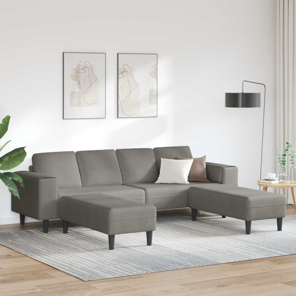 vidaXL Καναπές Ανοιχτό γκρι 250 x 188 x 76 εκ. Υφασμάτινο Κορντουρά