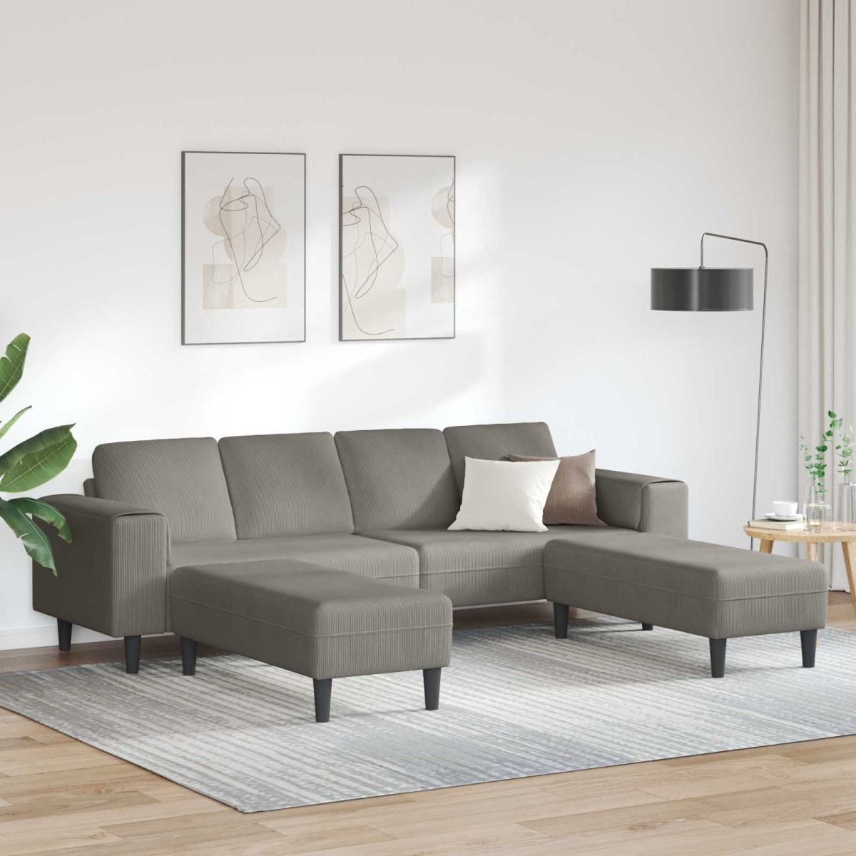 vidaXL Καναπές Ανοιχτό γκρι 250 x 188 x 76 εκ. Υφασμάτινο Κορντουρά