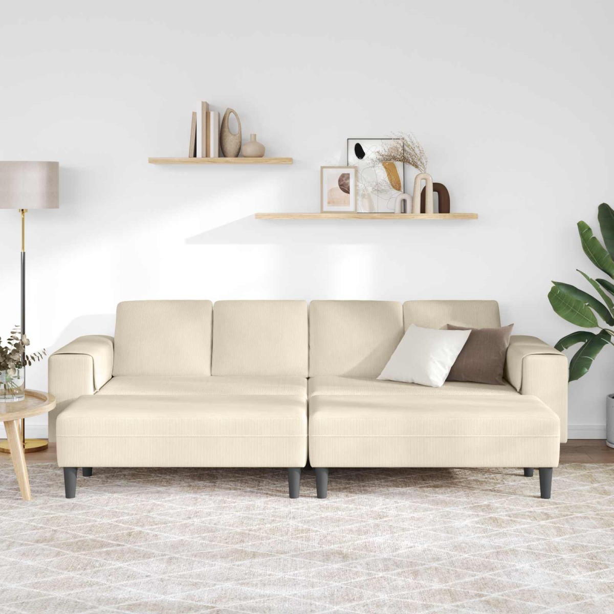 vidaXL Καναπές Κρεμ 250 x 188 x 76 εκ. Υφασμάτινο Κορντουρά