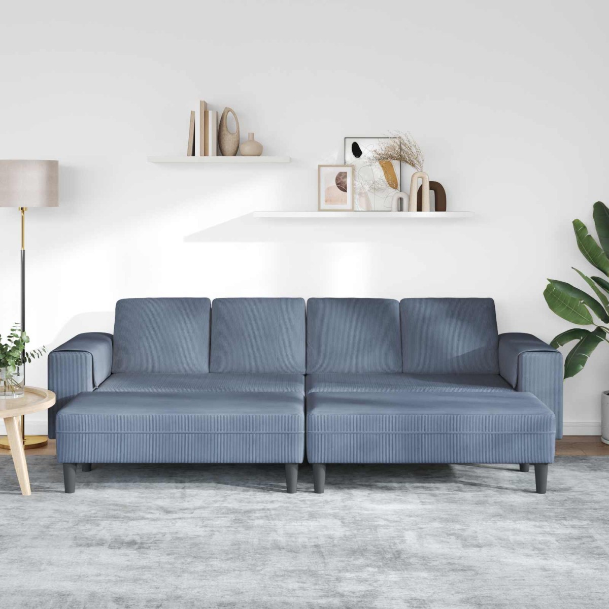 vidaXL Καναπές Μπλε 250 x 188 x 76 εκ. Υφασμάτινο Κορντουρά