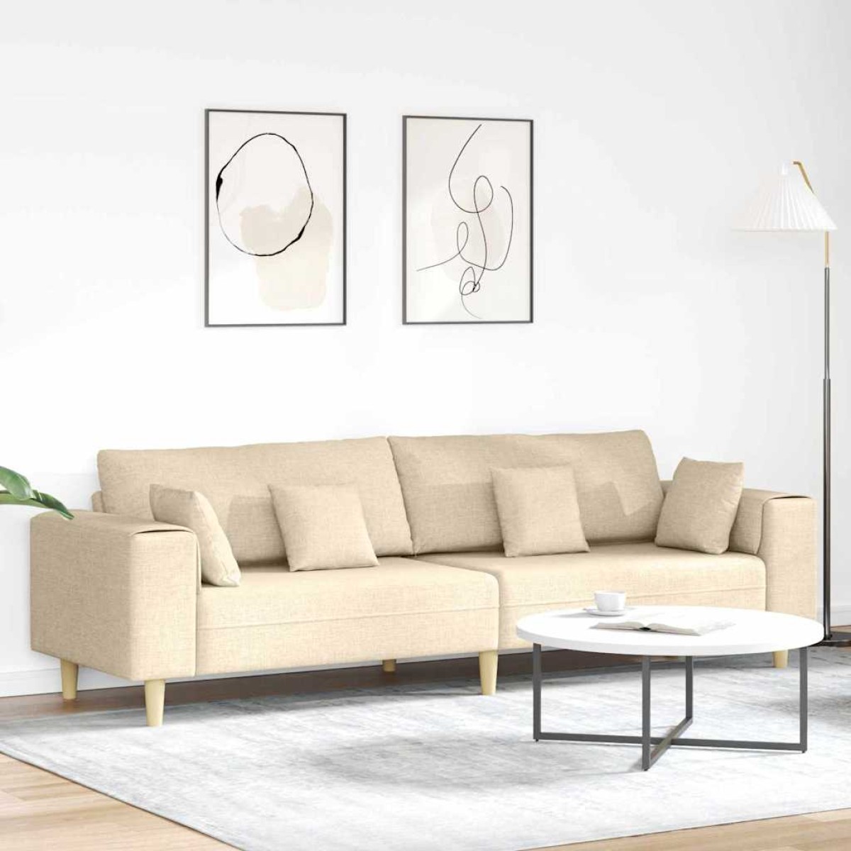 vidaXL Καναπές Κρεμ 250 x 77 x 76 εκ. ύφασμα