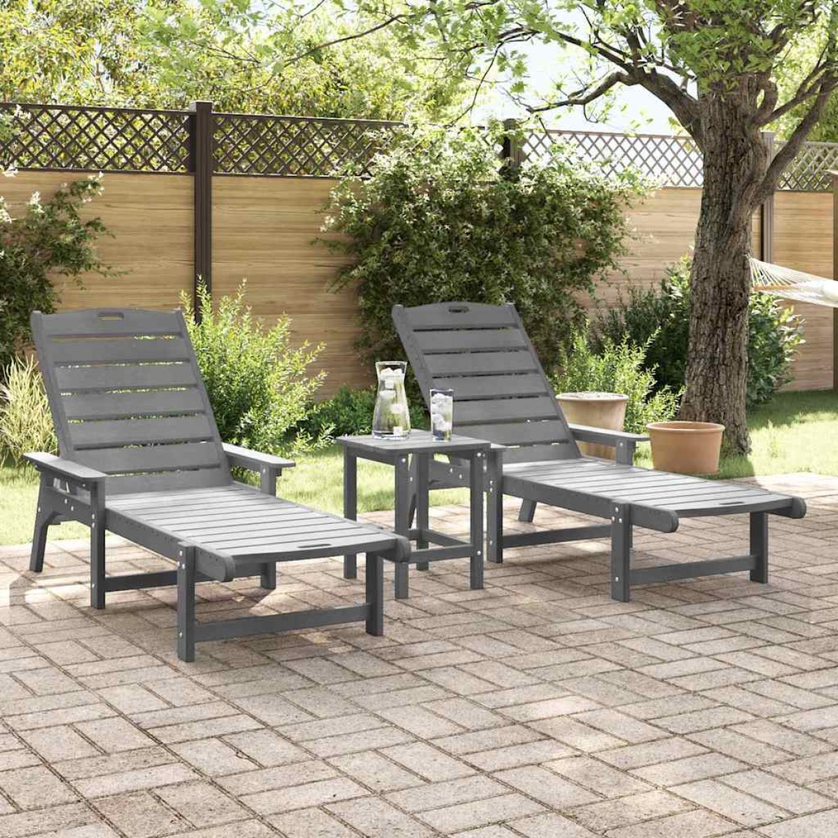 vidaXL Ξαπλώστρα 3 τμχ. Πολυαιθυλένιο Ανοιχτό γκρι