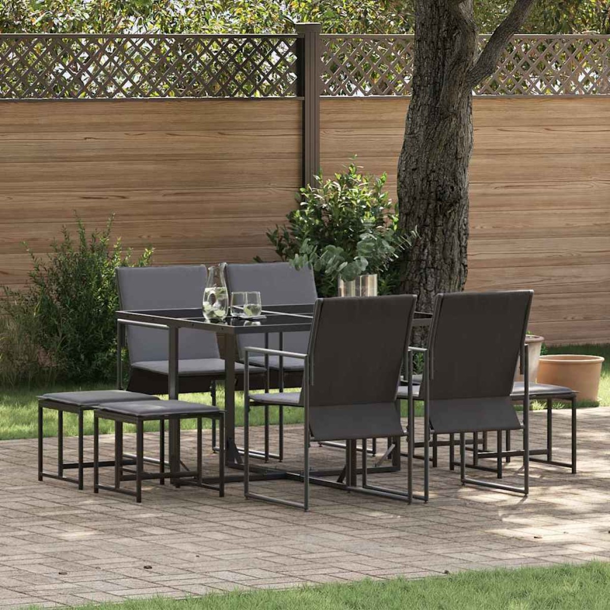 vidaXL Σέτ φαγητού για κήπο 9 τμχ. Μαύρο Ατσάλι