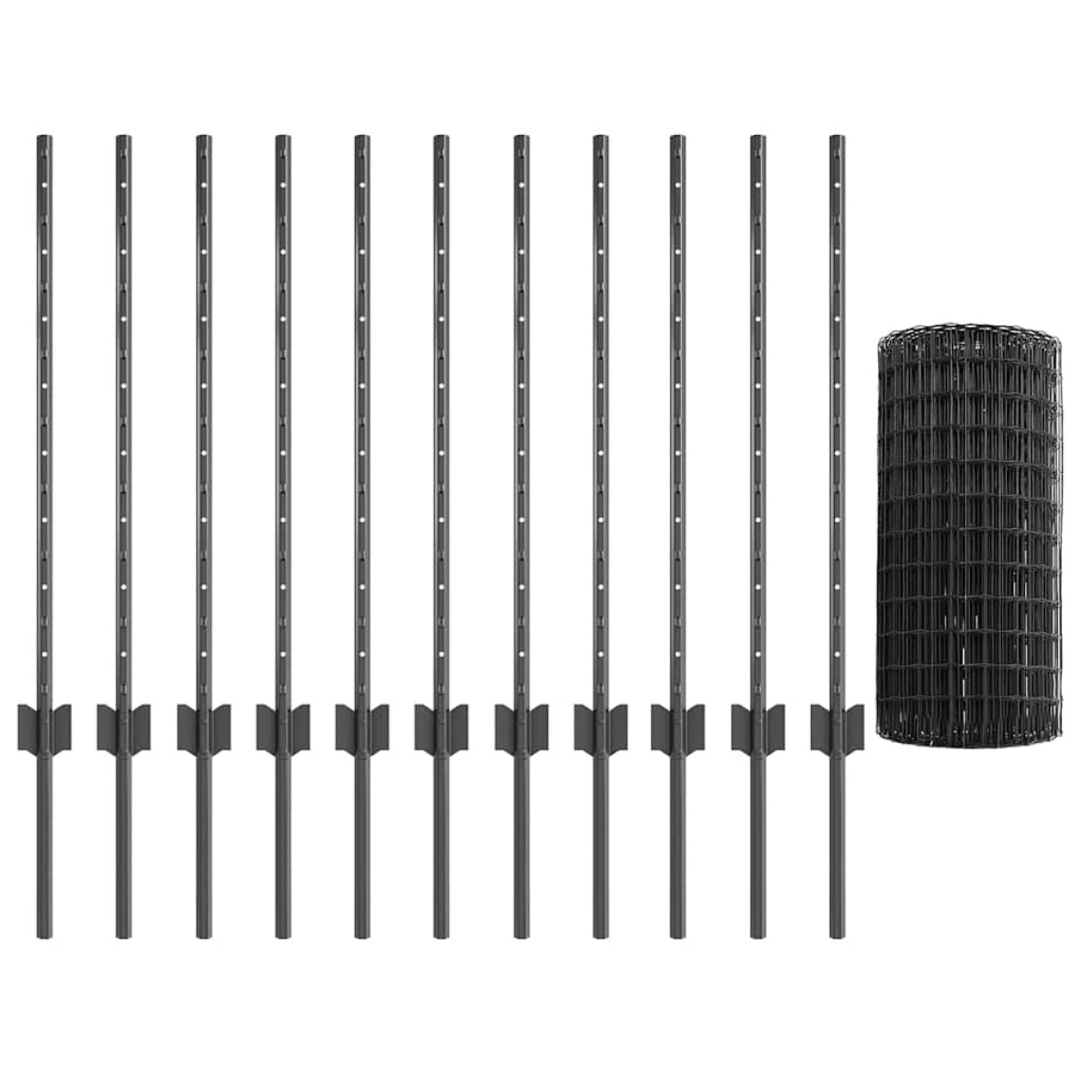 vidaXL Περίφραξη Euro με Στήλη 25 x 0,8 m PVC-Επικαλυμμένο Ατσάλι Γκρι