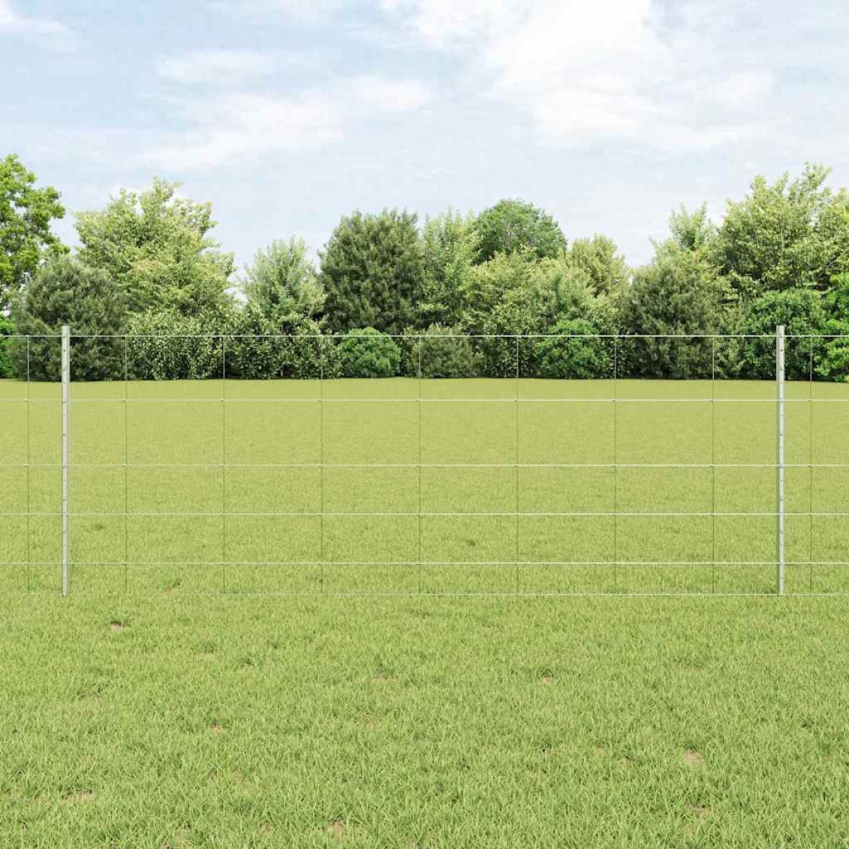 vidaXL Εξωτερική άγρια περίφραξη με στήλες 25 x 0,8 m Ασημί Δίχτυ