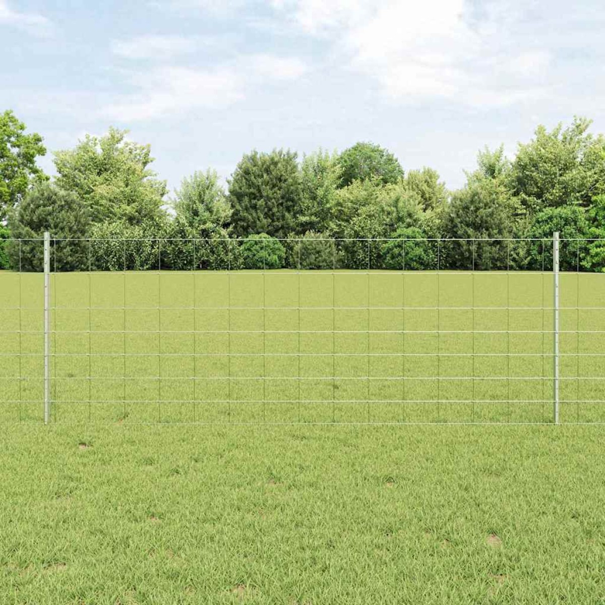 vidaXL Εξωτερική άγρια περίφραξη με στήλες 25 x 0,8 m Ασημί Δίχτυ