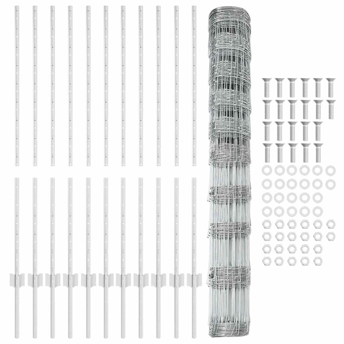 vidaXL Εξωτερική άγρια περίφραξη με στήλες 25 x 1,2 μ Ασημί Δίχτυ