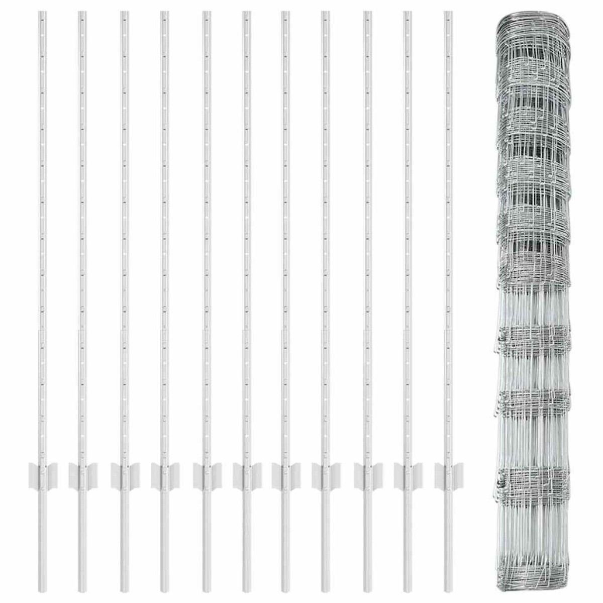vidaXL Εξωτερική άγρια περίφραξη με στήλες 25 x 1,2 μ Ασημί Δίχτυ