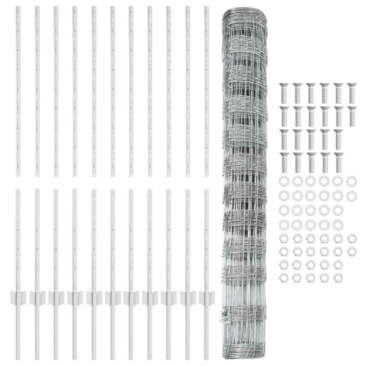 vidaXL Εξωτερική άγρια περίφραξη με στήλες 25 x 1,2 μ Ασημί Δίχτυ