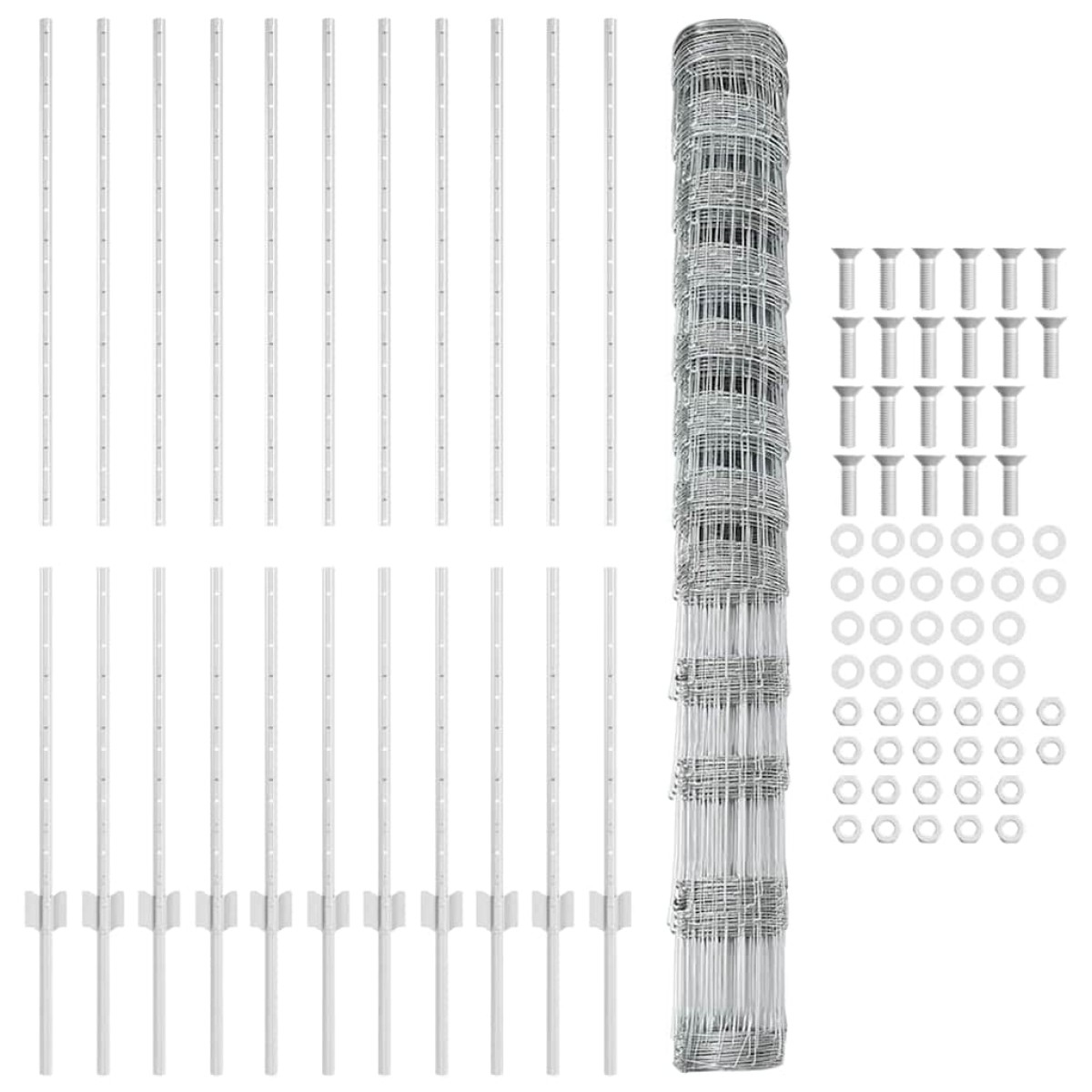 vidaXL Εξωτερική άγρια περίφραξη με στήλες 25 x 1,4 μ Ασημί Δίχτυ