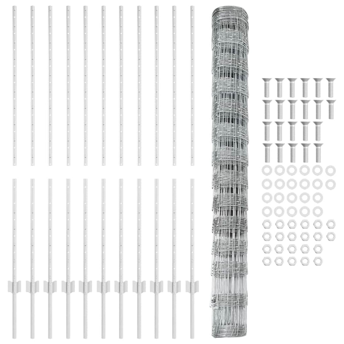 vidaXL Εξωτερική άγρια περίφραξη με στήλες 25 x 1,4 μ Ασημί Δίχτυ