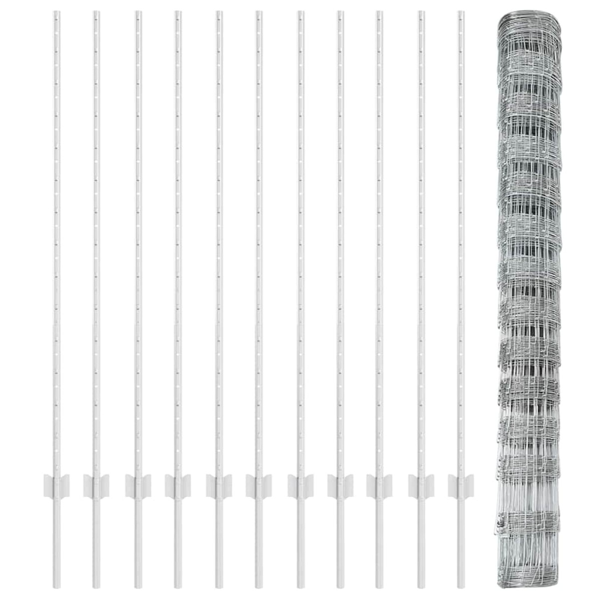 vidaXL Εξωτερική άγρια περίφραξη με στήλες 25 x 1,4 μ Ασημί Δίχτυ